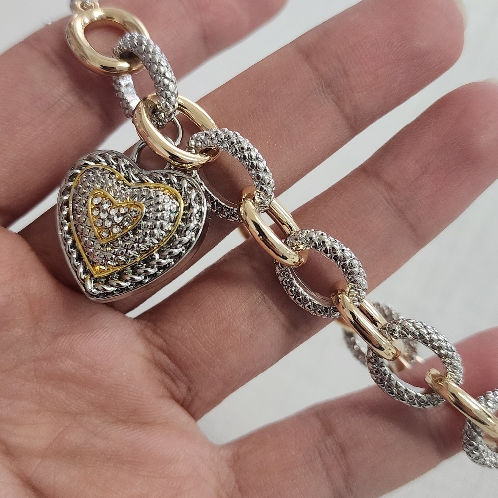 Silver and Gold Heart Charm Bracelet - Picture 8 of 8